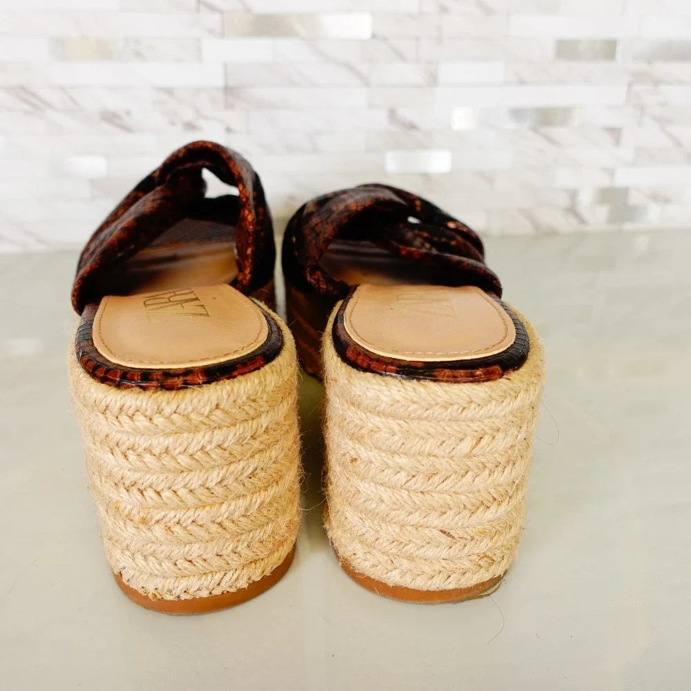 Zara Shoes Women Leather 38 Slip On Wedge Snakeskin Platform Espadrilles 7